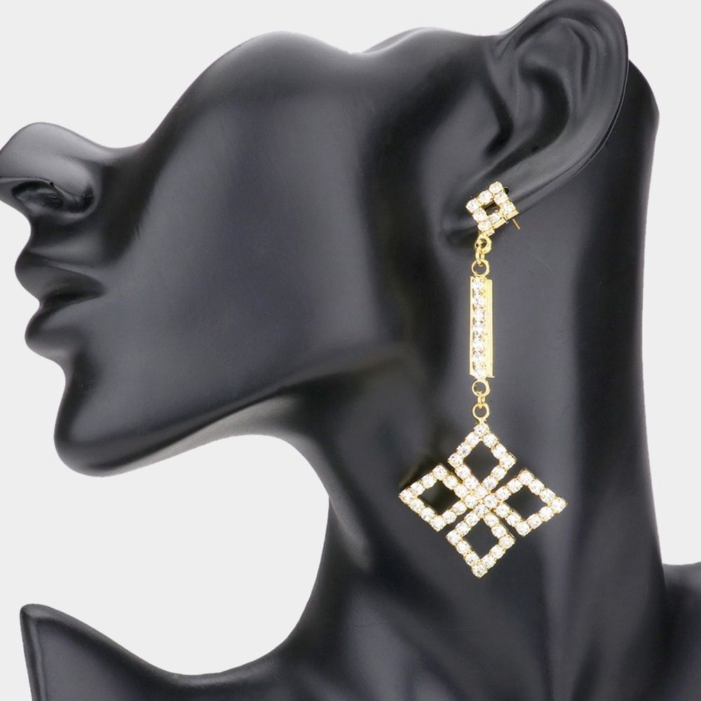 🎉 Host Pick 🎊 Gold Clover Rhinestone Drop Statement Earrings